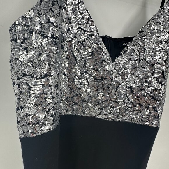 boohoo plus size 14 wrap tank top bodysuit in black and silver sequins - Picture 9 of 9